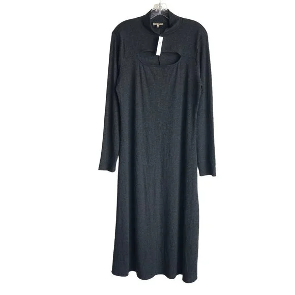 NWT Anthropologie Bordeaux Womens Sweater Dress XL Gray Mock Neck Maxi Stretch - Picture 1 of 10